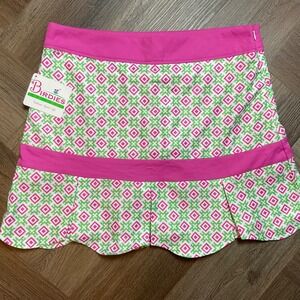 Birdies And Bows Womens Skort Pink Green White 6 Geometric Golf Scalloped Hem